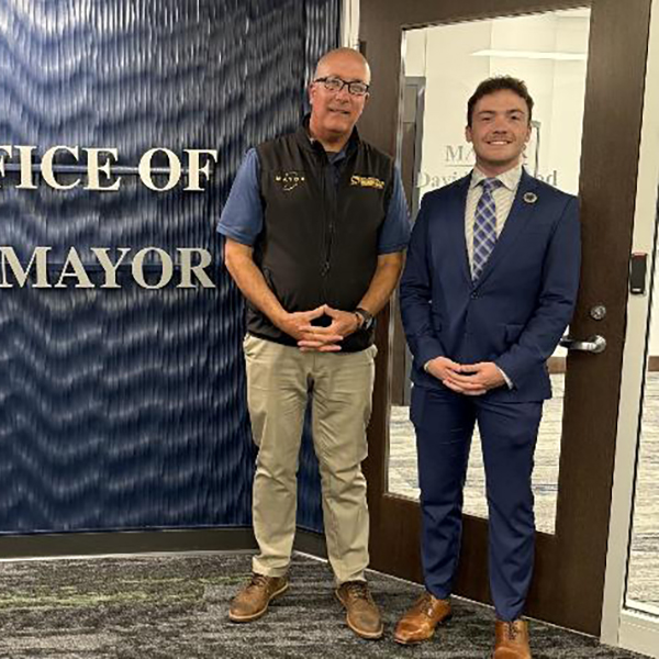 MYAC Member, Mason Hedges standing with Mayor Dave Wood.
